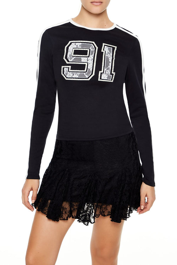 Forever21 Rhinestone Lace 91 Tee BLACK/MULTI