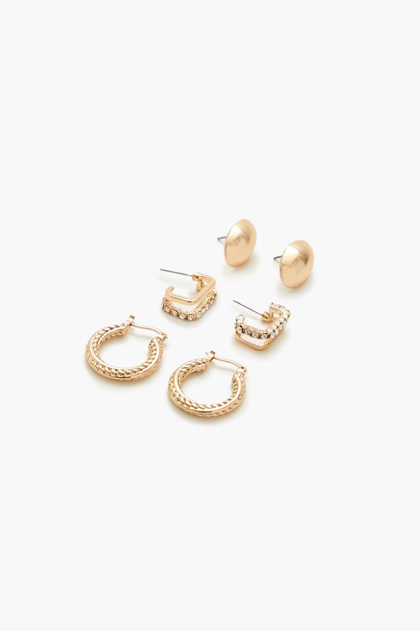 Forever21 Rhinestone Stud & Hoop Earring Set GOLD