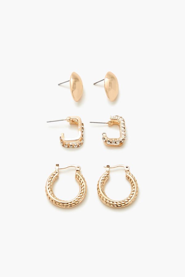 Forever21 Rhinestone Stud & Hoop Earring Set GOLD
