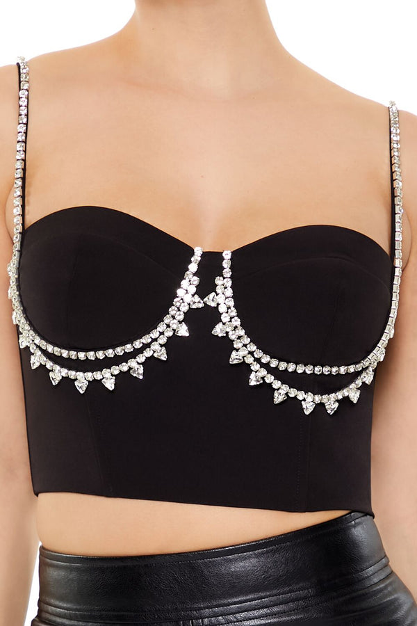 Forever21 Rhinestone Velvet Bustier Cami BLACK