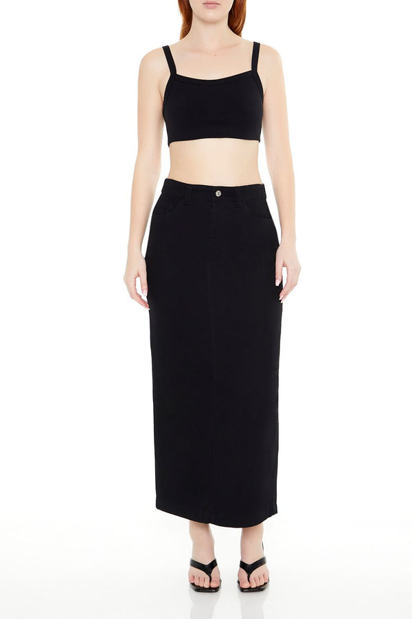 Forever21 Rib-Knit Cropped Cami BLACK