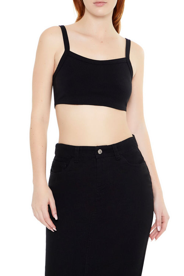 Forever21 Rib-Knit Cropped Cami BLACK