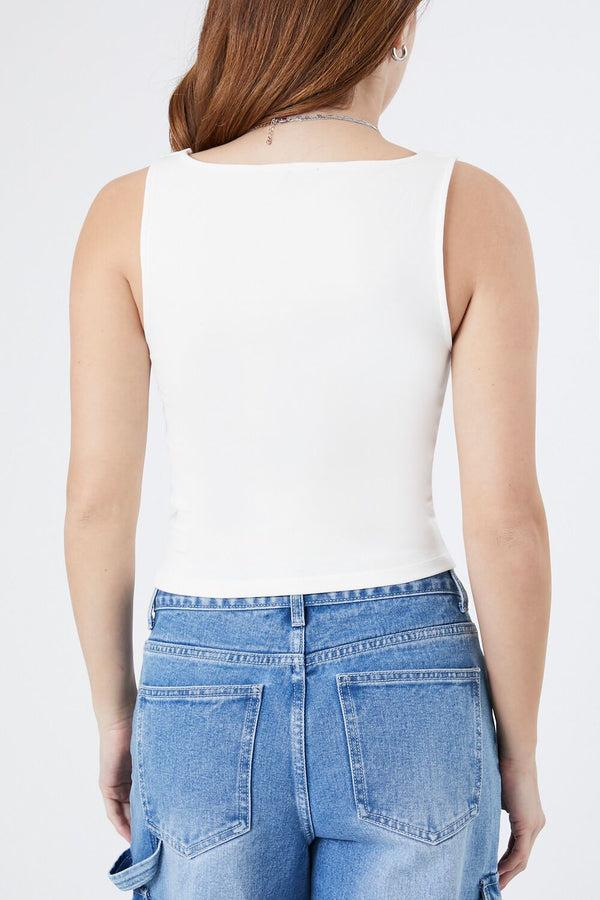 Forever21 Ribbed Asymmetrical Tank Top WHITE