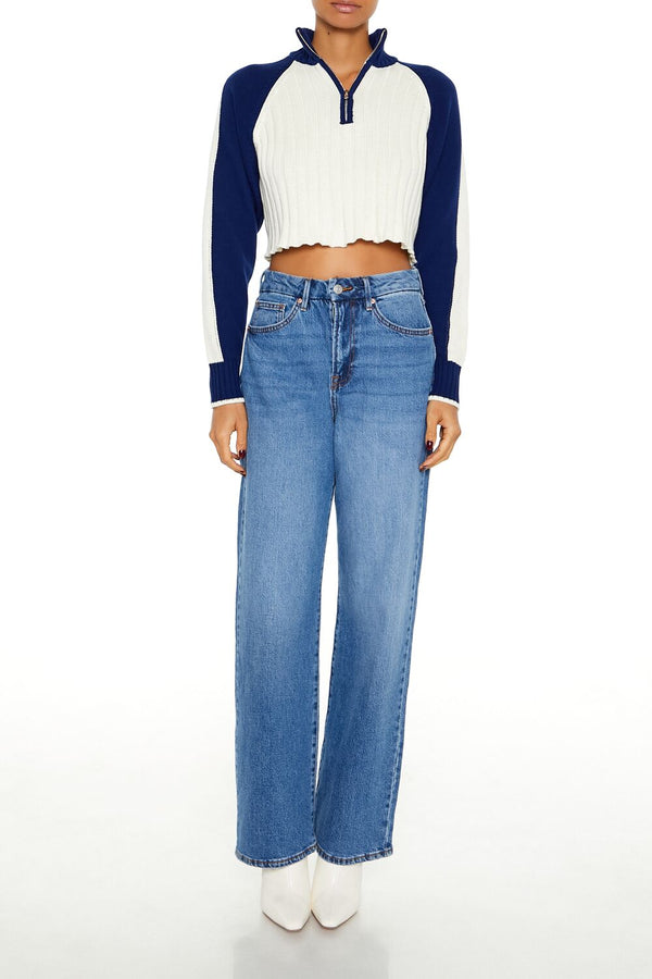 Forever21 Ribbed Colorblock Sweater CREAM/NAVY