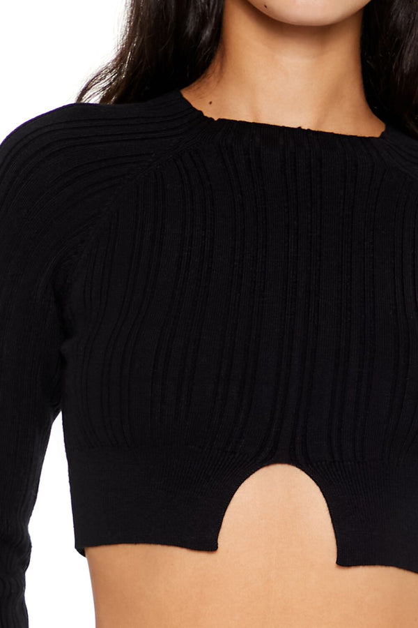 Forever21 Ribbed Cutout Sweater BLACK