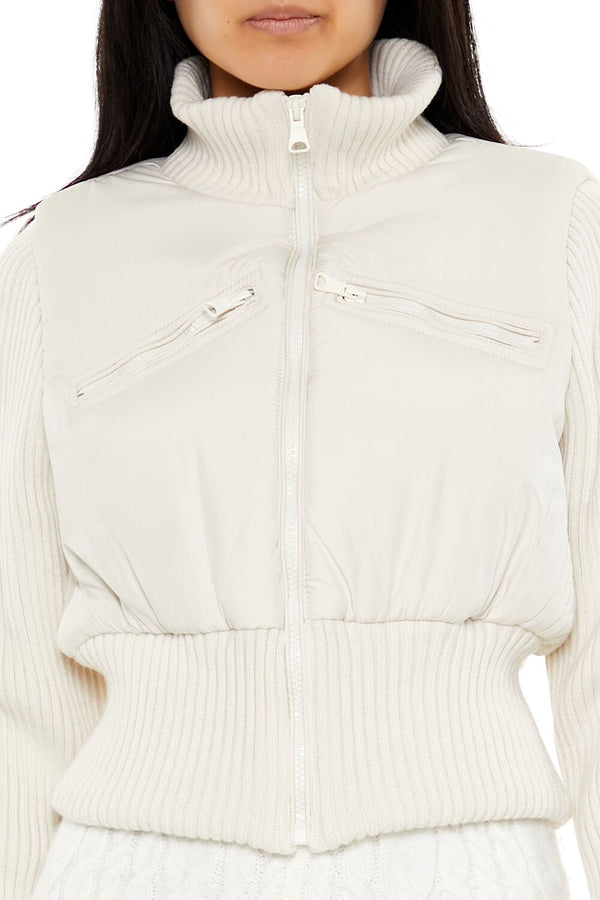 Forever21 Ribbed Funnel Neck Jacket IVORY