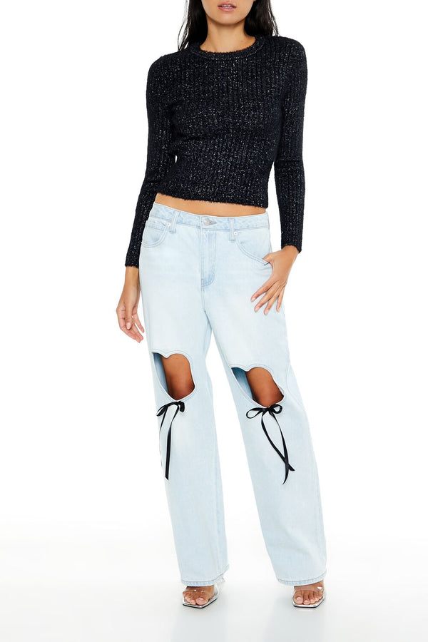 Forever21 Ribbed Fuzzy Knit Sweater BLACK