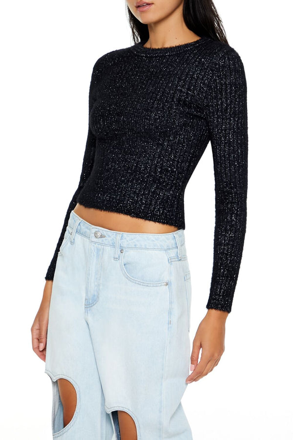 Forever21 Ribbed Fuzzy Knit Sweater BLACK