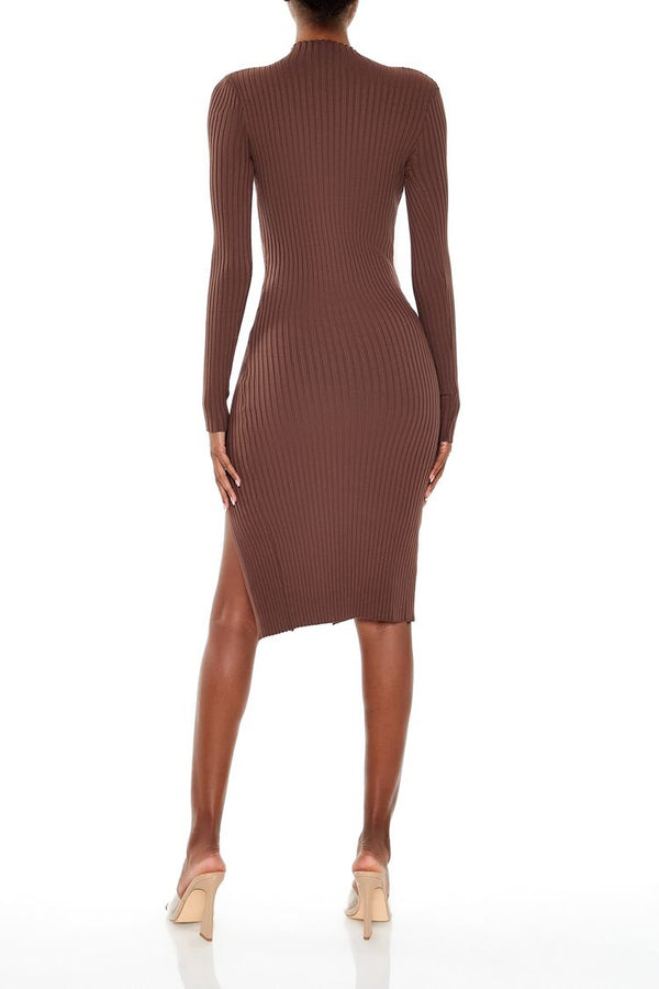 Forever21 Ribbed Knit Midi Sweater Dress WALNUT