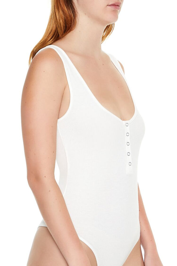 Forever21 Ribbed Knit Tank Bodysuit WHITE