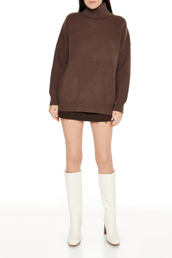 Forever21 Ribbed Knit Turtleneck Sweater ESPRESSO