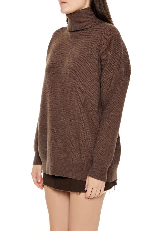 Forever21 Ribbed Knit Turtleneck Sweater ESPRESSO