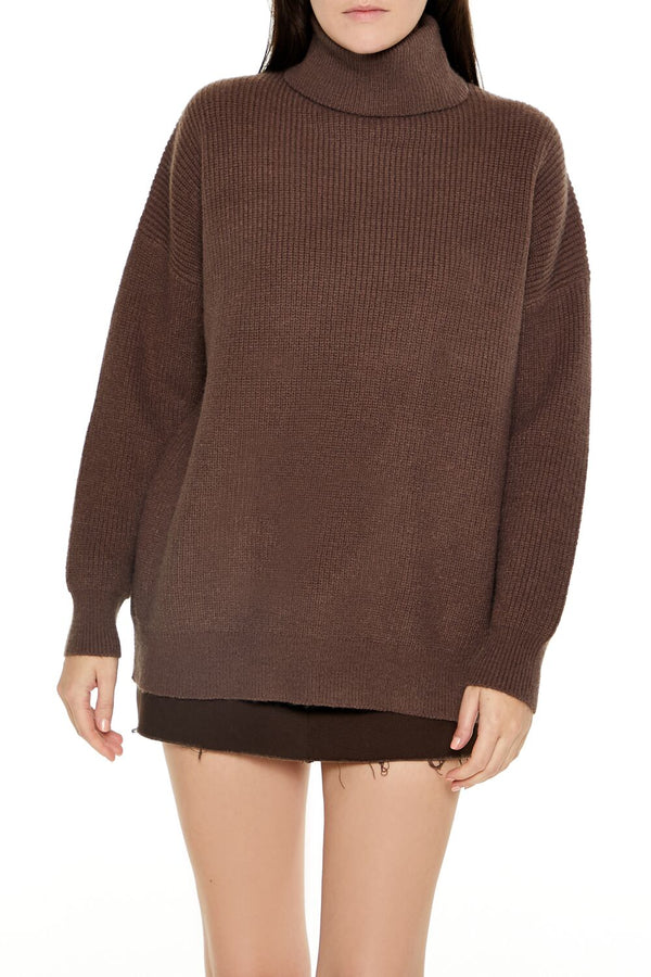 Forever21 Ribbed Knit Turtleneck Sweater ESPRESSO