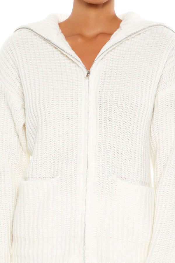 Forever21 Ribbed Knit Zip-Up Sweater WHITE