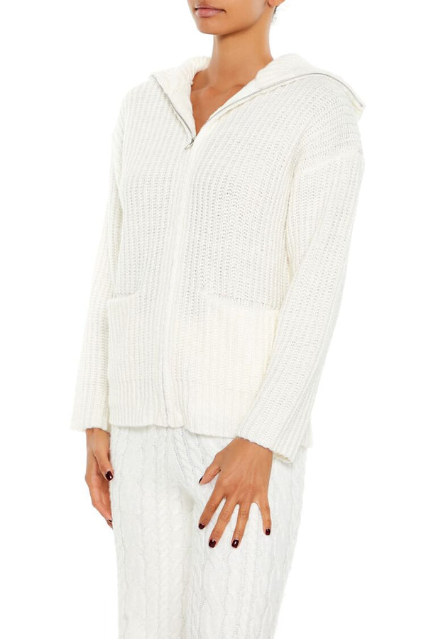Forever21 Ribbed Knit Zip-Up Sweater WHITE