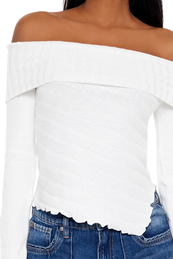 Forever21 Ribbed Off-the-Shoulder Sweater WHITE