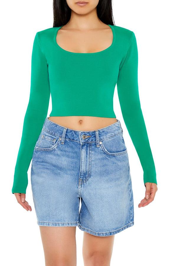 Forever21 Ribbed Sweater-Knit Crop Top JADE