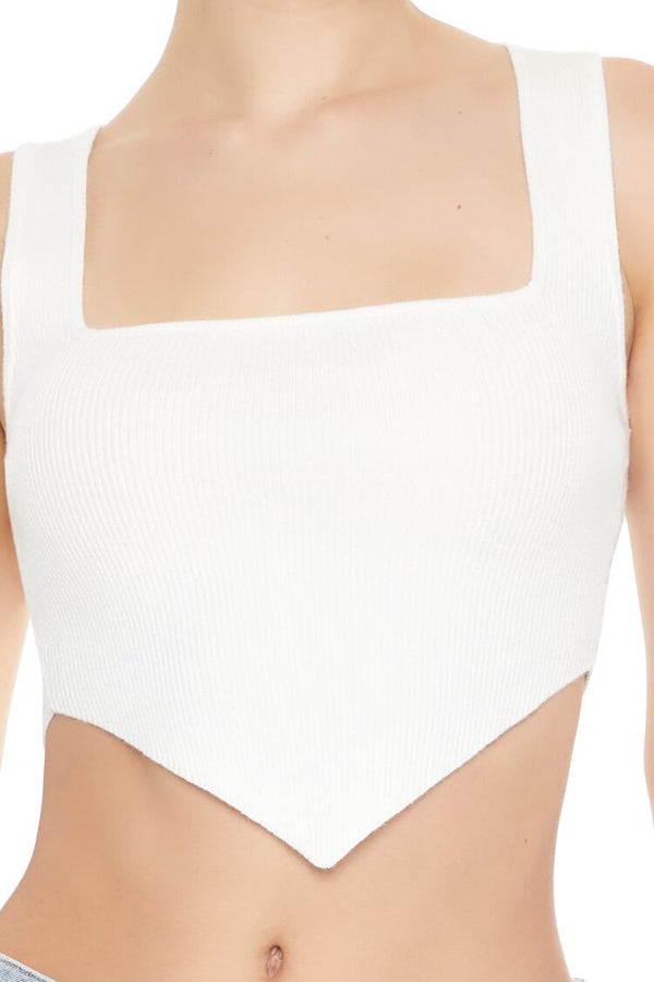 Forever21 Ribbed Sweater-Knit Crop Top WHITE