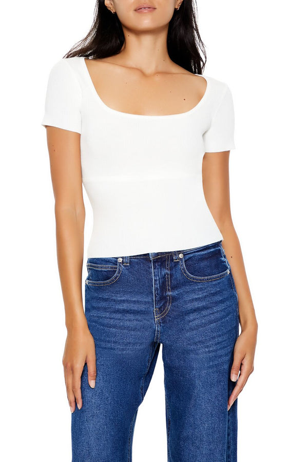 Forever21 Ribbed Sweater-Knit Tee WHITE