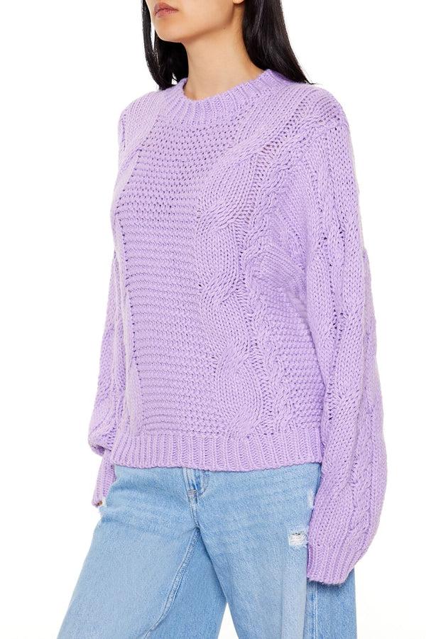 Forever21 Ribbed-Trim Cable Knit Sweater PURPLE