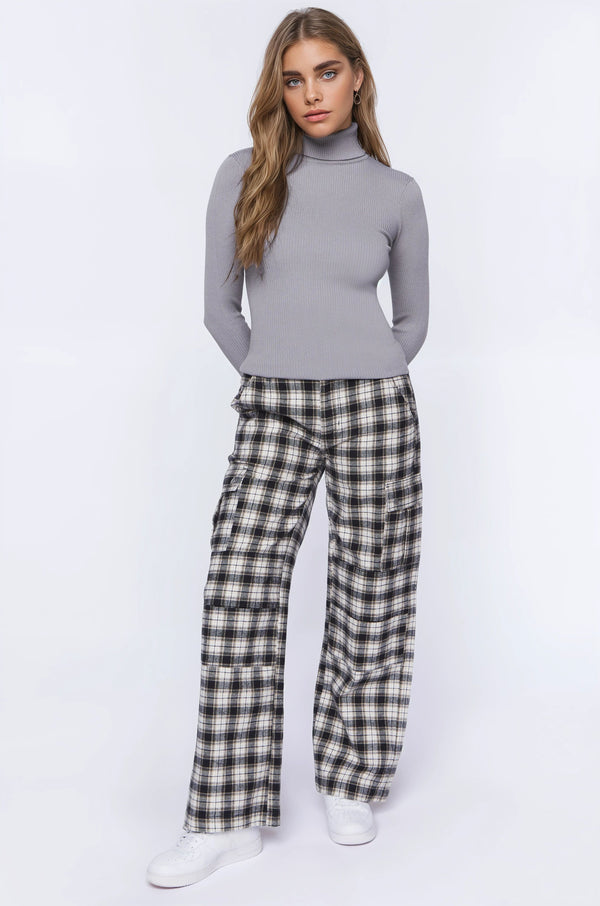 Forever21 Ribbed Turtleneck Sweater-Knit Top GREY