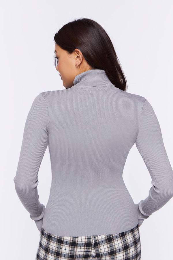 Forever21 Ribbed Turtleneck Sweater-Knit Top GREY