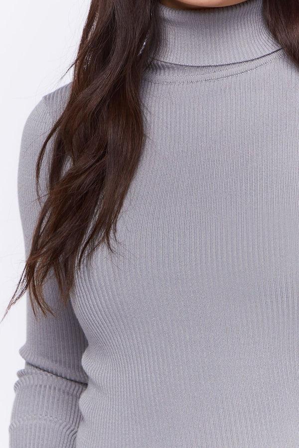 Forever21 Ribbed Turtleneck Sweater-Knit Top GREY