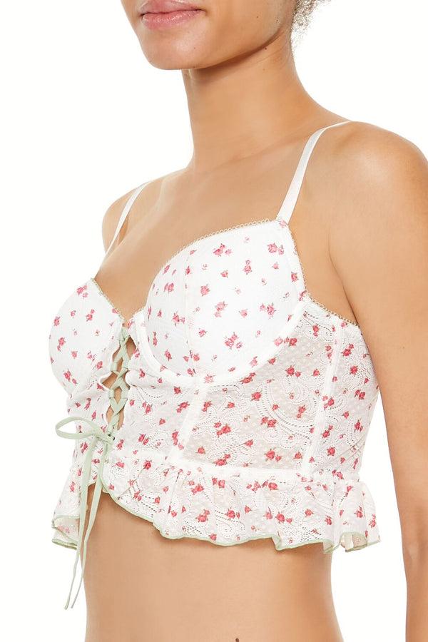 Forever21 Rose Lingerie Corset Cami VANILLA/MULTI