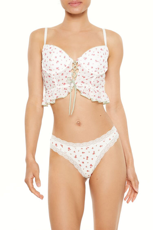 Forever21 Rose Lingerie Corset Cami VANILLA/MULTI