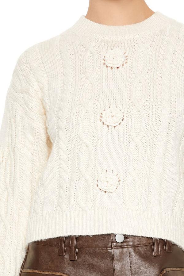 Forever21 Rosette Cable Knit Sweater EGRET