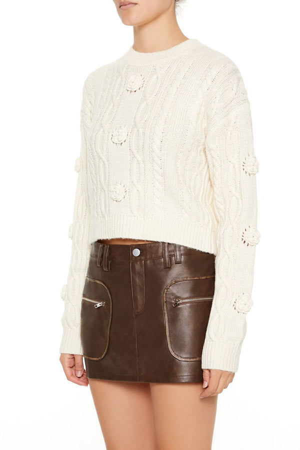Forever21 Rosette Cable Knit Sweater EGRET