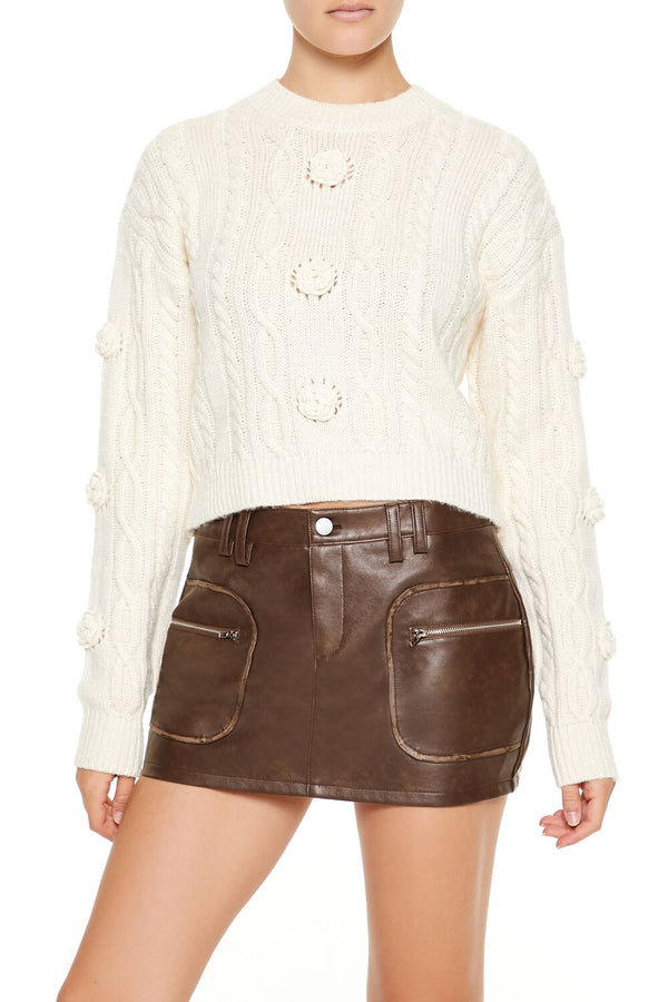Forever21 Rosette Cable Knit Sweater EGRET