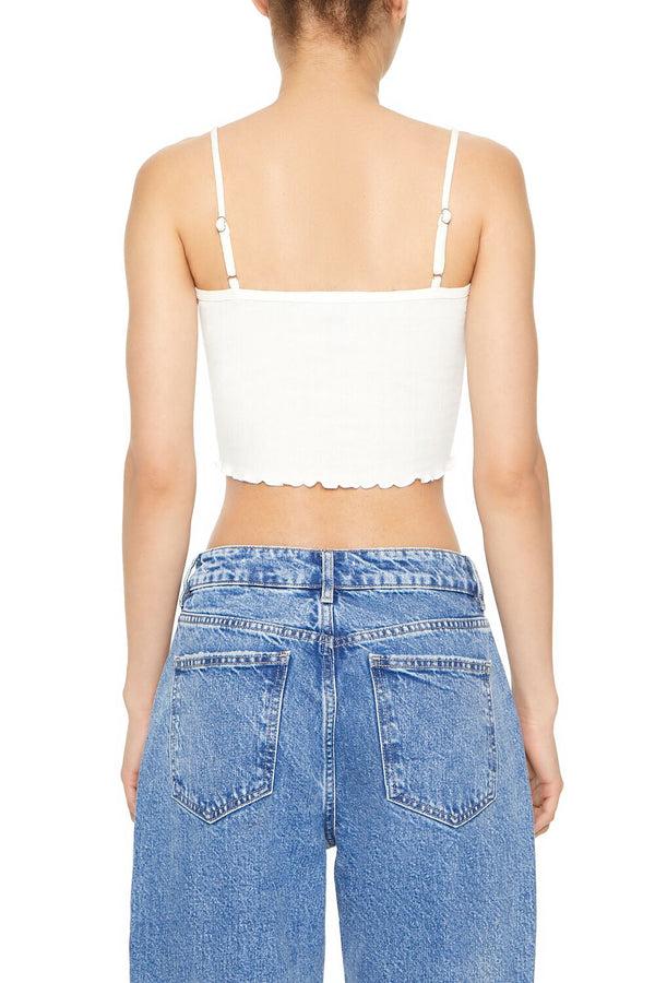 Forever21 Rosette Lettuce-Edge Cropped Cami WHITE