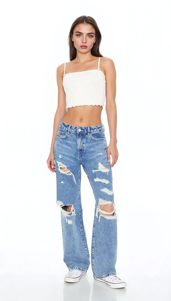 Forever21 Rosette Lettuce-Edge Cropped Cami WHITE