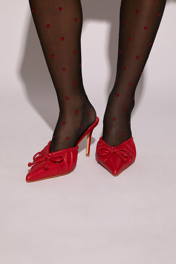 Forever21 Ruched Bow Pointed-Toe Heels RED