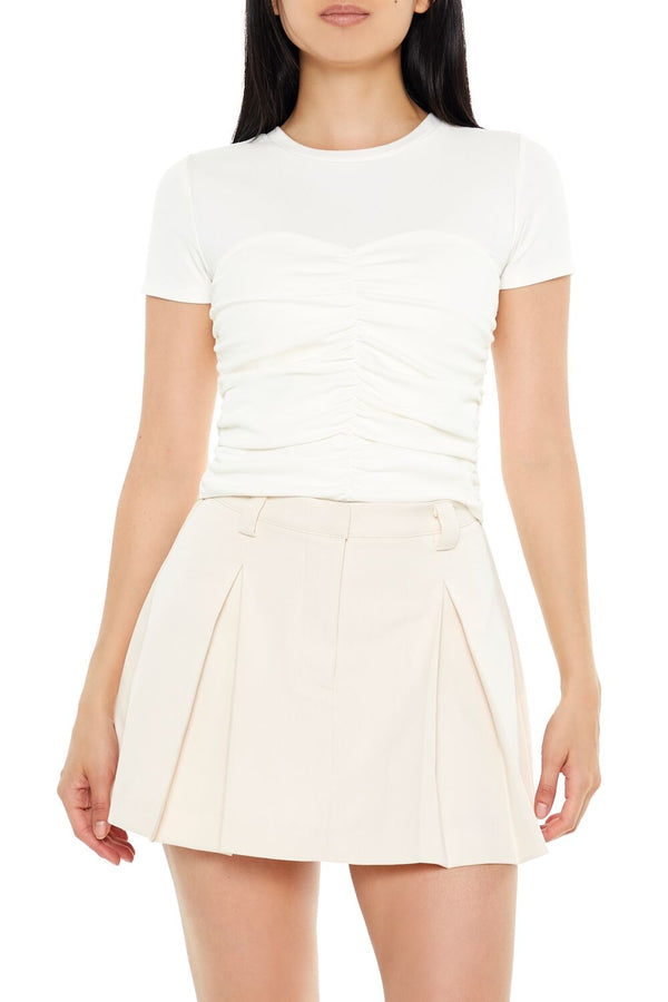 Forever21 Ruched Crew Tee WHITE