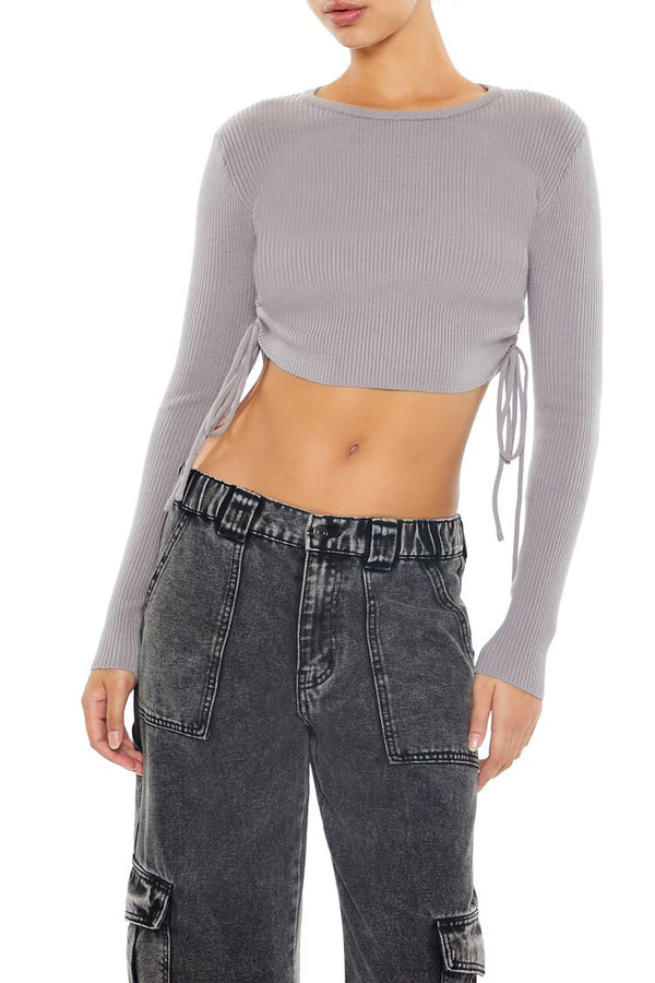 Forever21 Ruched Cropped Sweater GREY