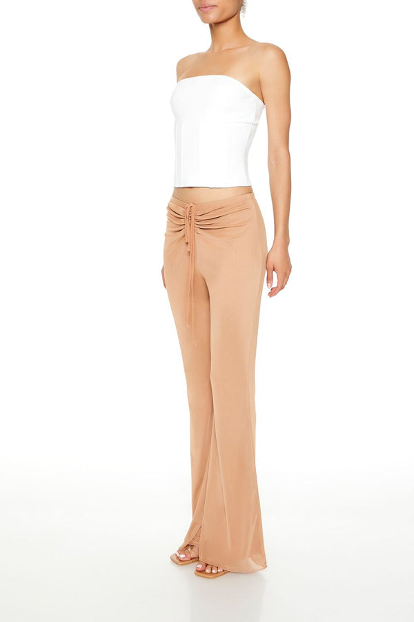 Forever21 Ruched Drawstring Mesh Pants CAMEL