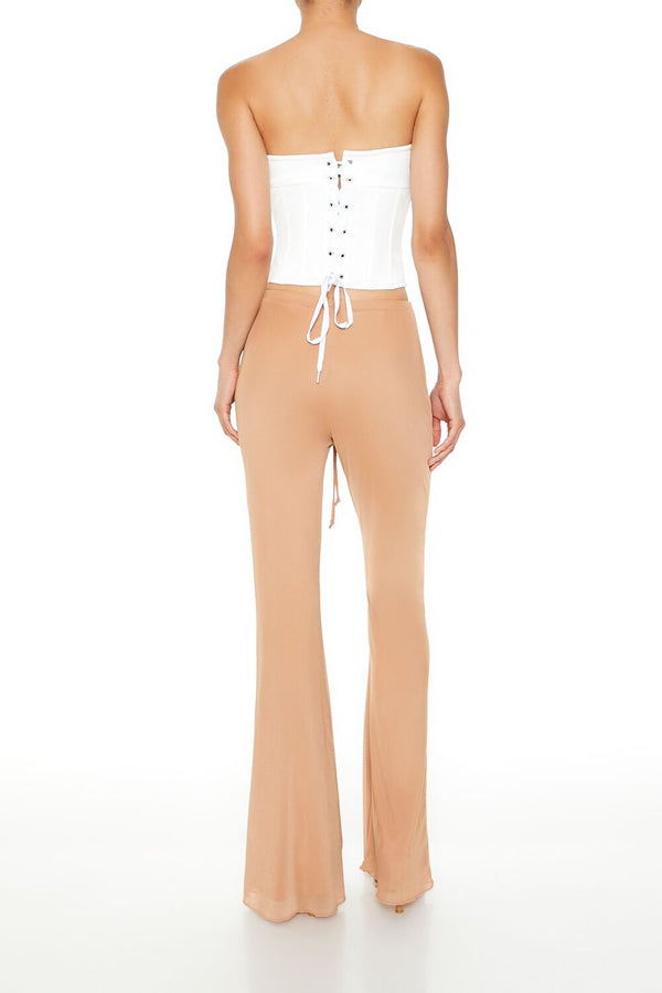 Forever21 Ruched Drawstring Mesh Pants CAMEL