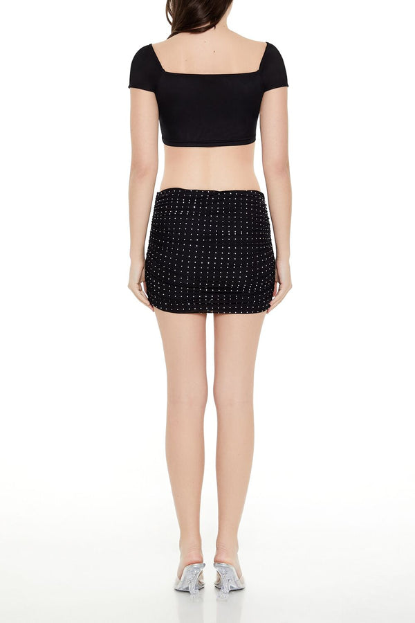 Forever21 Ruched Rhinestone Mini Skirt BLACK