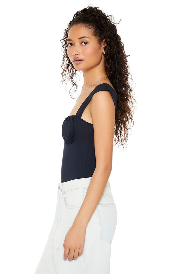 Forever21 Ruched Sweetheart Bodysuit BLACK