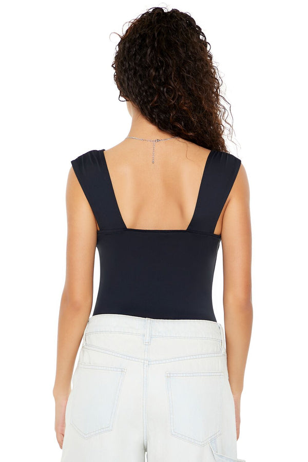 Forever21 Ruched Sweetheart Bodysuit BLACK