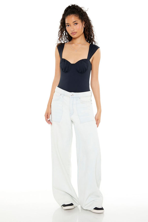 Forever21 Ruched Sweetheart Bodysuit BLACK