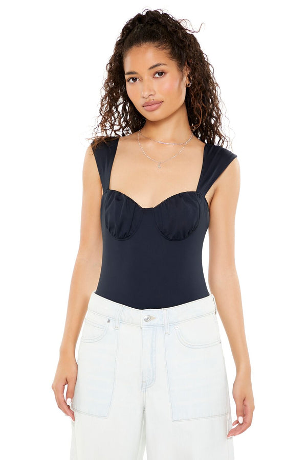 Forever21 Ruched Sweetheart Bodysuit BLACK