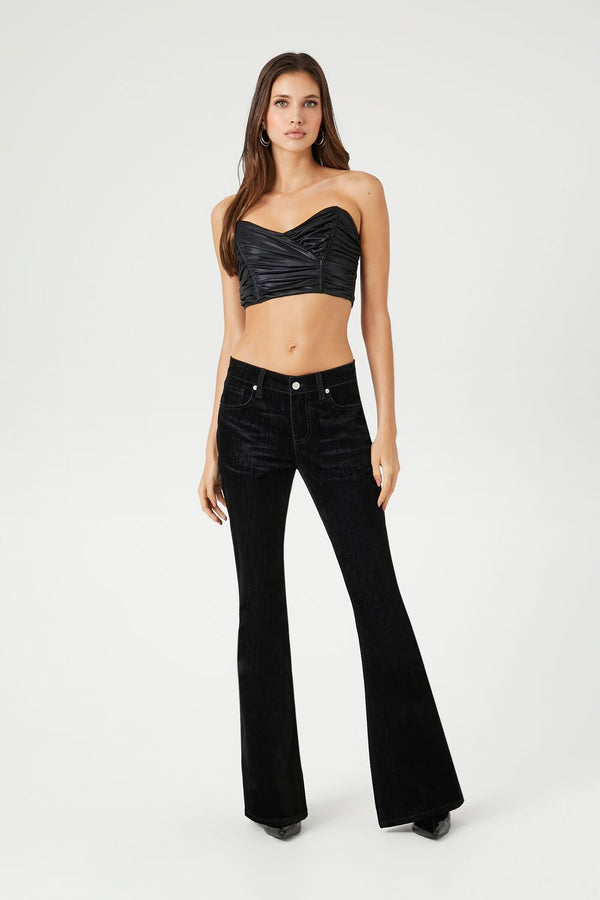 Forever21 Ruched Sweetheart Crop Top BLACK