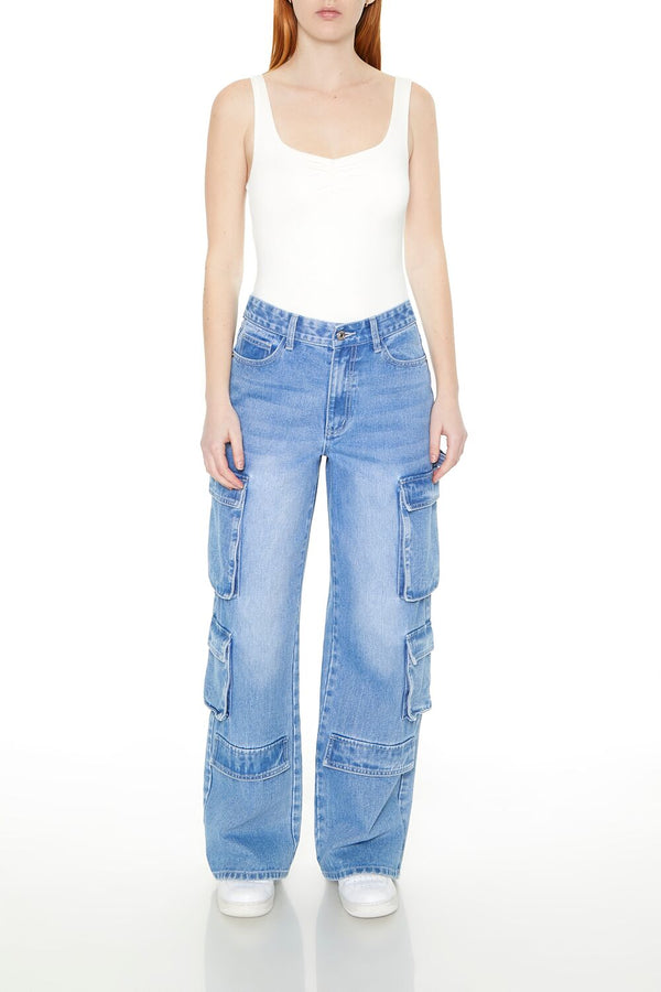 Forever21 Ruched Tank Bodysuit WHITE