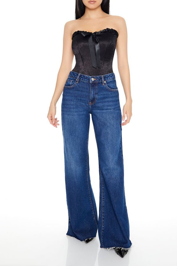 Forever21 Satin Corset Bow Tube Top BLACK