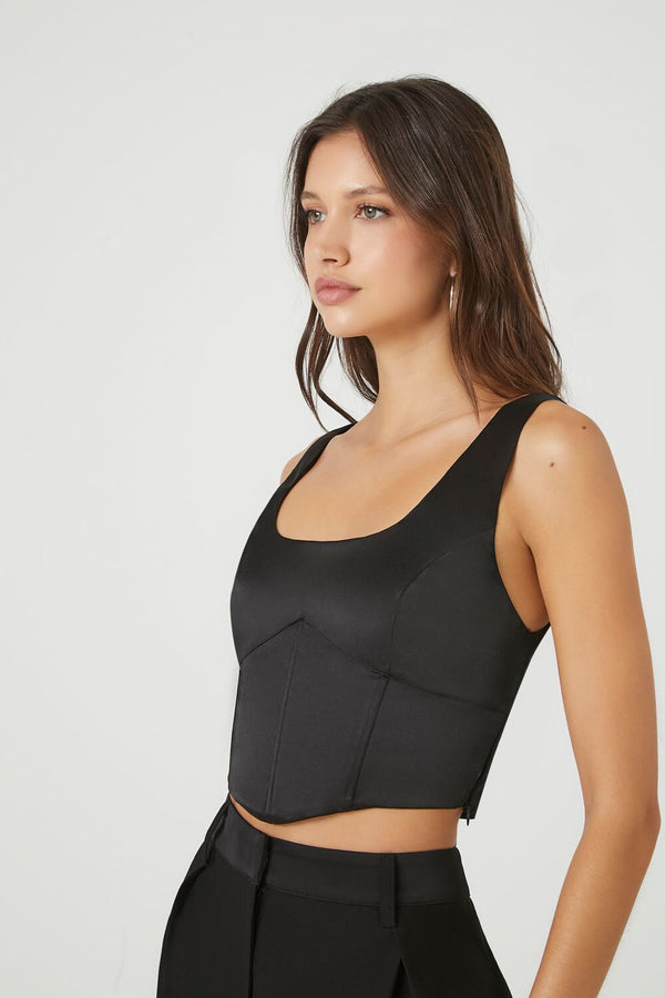 Forever21 Satin Corset Crop Top BLACK