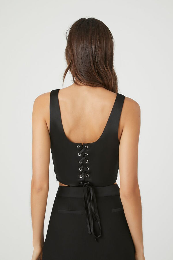Forever21 Satin Corset Crop Top BLACK