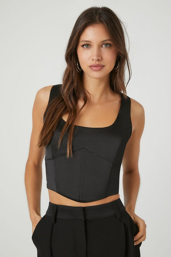 Forever21 Satin Corset Crop Top BLACK